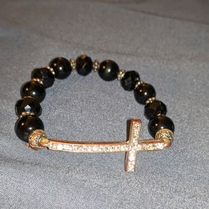 Vintage Cross/Religious Beaded Stretch Bracelet